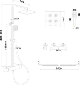 Sprchová tyč TAYLOR s ručnou a dažďovou sprchou - 25x25 cm - chrómová