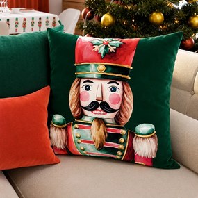 1+1 ZADARMO Obliečka na vankúš Velvet Luskáčik červený + zelený 45x45 cm