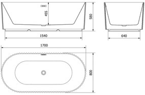 Mexen Paola, voľne stojaca vaňa, drážkovaná, 170 x 80 cm, biela matná, grafitová matná, 52721708001-95