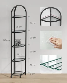 Dekorstudio Rohový sklenený policový regál čierny - LGT810B61