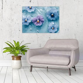 Sklenený obraz - Fialky vo vode (70x50 cm)
