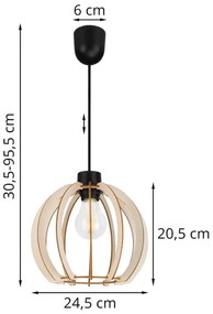 Závesné svietidlo Timber 9, 1x drevené tienidlo, lp