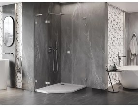 Mexen Lunar, L päťuholníkový sprchový kút naklápací doľava 80 x 90 cm, 8mm číre sklo, oceľový profil, 831L-080L-090P-97-00-L