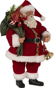 Červená vianočná dekorácia Santa s darčekmi a zvončekom - 17*10*27 cm