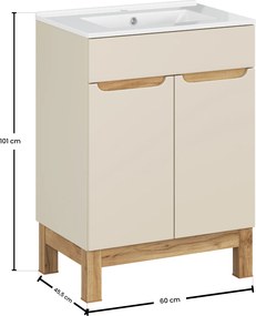 Comad Kúpeľňová skrinka s keramickým umývadlom Bali Cashmere 60 cm - kašmír