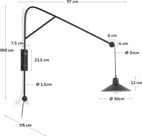 Čierne nástenné svietidlo ø 30 cm Eleazar – Kave Home