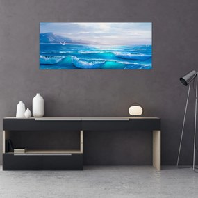 Obraz - Olejomaľba mora s čajkami (120x50 cm)