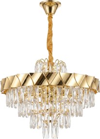 Toolight Toolight, krištáľová závesná lampa Ø50 cm, 6×E14, SWE076-CP, zlatá, OSW-30205