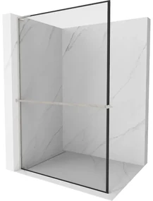 Mexen Kioto+ L, sprchová zástena Walk-In s poličkou a vešiakom 60 x 200 cm, 8mm číre sklo čierny vzor, brúsená oceľ profil, 800-060-123-97-70