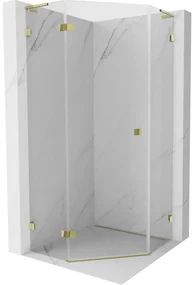 Mexen Lunar, L päťuholníkový sprchový kút naklápací doľava 90 x 90 cm, 8mm číre sklo, zlatý profil, 831L-090L-090P-50-00-L