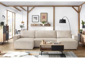 Béžová menčestrová rozkladacia rohová pohovka do "U" Nihad – Bobochic Paris