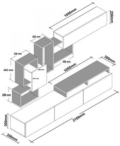 Obývacia stena Amor 210 cm biela