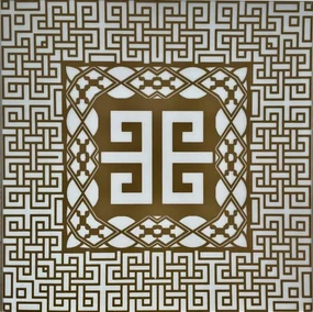 Stropné panely 3D XPS 0038, rozmer 50 cm x 50 cm, VERSO - grécky kľúč zlato-biely, IMPOL TRADE