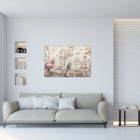 Obraz - Kresba plameniakov (90x60 cm)