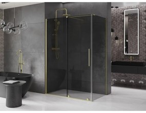 Mexen Velar, sprchový kút s posuvnými dverami 150 x 80 cm, 8mm šedé sklo, zlatá matná, 871-150-080-41-55