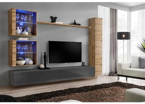 Obývacia stena Switch XVIII Sklo +LED Wotan/Grafit