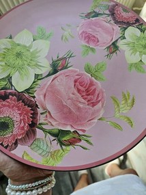 Ružový servírovací tanier s ružami - Ø 33*1 cm