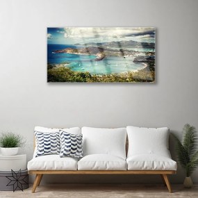 Skleneny obraz Záliv loďky krajina 140x70 cm