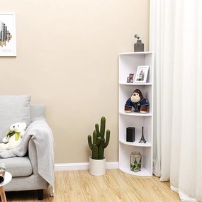 Rohový regál so 4 policami, rohová polica, biela