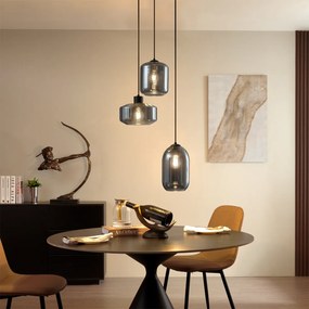 Moderné závesné svietidlo čierne s dymovým sklom 3-svetlá - Sheena