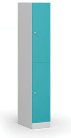 Šatníková skrinka s úložnými boxmi, 2 boxy, 1850 x 300 x 500 mm, demont, cylindrický zámok, zelené dvere