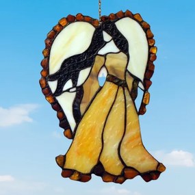 Jantárový suncatcher vitráž panel Tiffany štýl ANJEL 28*20 AMBER