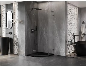 Mexen Lunar, L päťuholníkový sprchový kút naklápací doľava 90 x 90 cm, 8mm číre sklo, grafitový profil, 831L-090L-090P-95-00-L