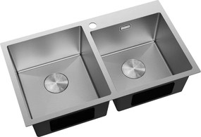 Mexen Xorin, 2-komorový nerezový drez 780 x 450 mm, brúsená oceľ, vzor voština, 6441782000-01HC