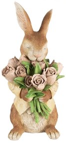 Dekorácia hnedý králik s kyticou tulipánov - 19*23*39 cm