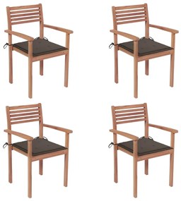 Záhradné stoličky 4 ks sivohnedé podložky teakový masív 3062297