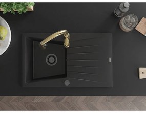 Mexen Cesar, 1-komorový granitový drez 775x470x190 mm a drezová batéria Savita, čierna, 6514-77-672601-50-B
