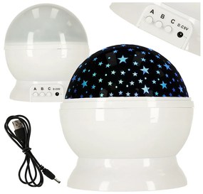 KIK Hviezdny projektor nočné svetlo 2v1 USB biely