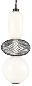Závesné svietidlo Arame, 2x biele sklenené/1x čierne drôtené tienidlo, b