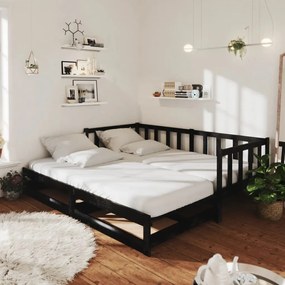 Rozkladacia denná posteľ 2x(90x200) cm čierna borovicové drevo