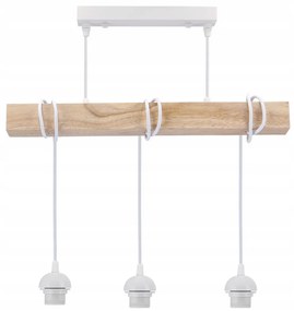 BERGE LED závesné stropné svietidlo, drevené, biele, 3xE27, loft pružina