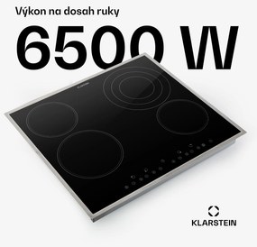 Klarstein Virtuosa 4, sklokeramická varná doska, 6500 W, 4 platničky, rám z nehrdzavejúcej ocele