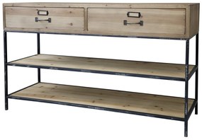 Hnedý antik drevený konzolový stôl s kovovou konštrukciou Fitone - 124*42*72cm