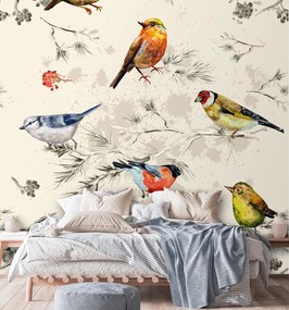 Gario Fototapeta Farebné vtáky maľované akvarelom Materiál: Vliesová, Rozmery: 300 x 300 cm