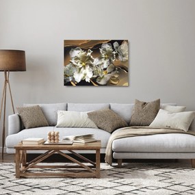 Sklenený obraz - Kvety orchideí na mramorovom pozadí (70x50 cm)