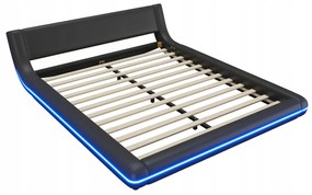 Arhatreya Poschodová posteľ PU s LED osvetlením, čierna, 160 x 200 cm, dvojlôžko manželská