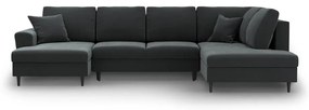 Tmavosivá zamatová rozkladacia/s úložným priestorom rohová pohovka (pravý roh/do "U") Kyoto – Cosmopolitan Design