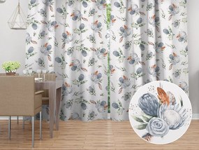 Biante Bavlnený záves Sandra SA-707 Modré kvety Protea na bielom 150x140 cm