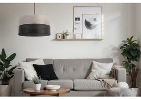 Závesné svietidlo Wood, 1x svetlobéžová dubová dýha/čierne PVC tienidlo, (fi 40cm)