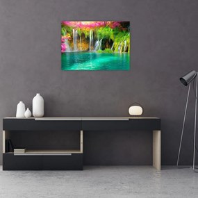 Sklenený obraz - Vodopád, Plitvické jazerá, Chorvátsko (70x50 cm)