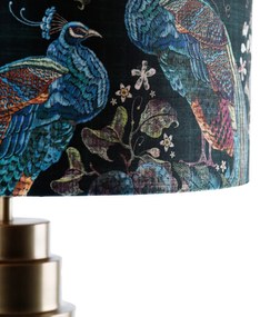 Stolná lampa bronzová s tienidlom z zamatu s farbou pavího peria so zlatom 50 cm - Bruut
