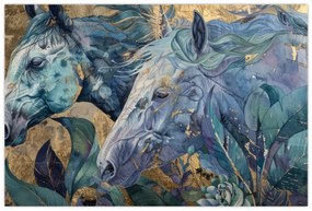 Obraz - Kone so zlatým pozadím (90x60 cm)