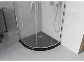 Mexen Rio, štvrťkruhový sprchovací kút s posuvnými dverami 80 x 80 cm, 6mm sklo námraza, chrómový profil + čierna sprchová vanička, 863-080-080-01-30-4170