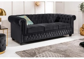 Sedacia súprava 40733 Chesterfield 3-sedenie Zamat Čierna  - Komfort-nábytok