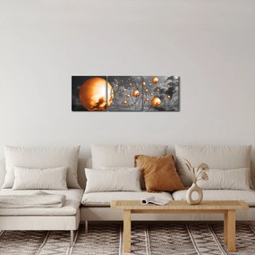 Obraz oranžových abstraktných gulí (s hodinami) (90x30 cm)