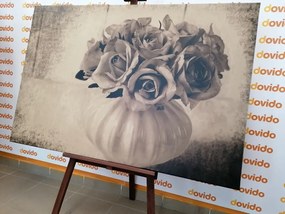 Obraz ruže vo váze v sépiovom prevedení - 90x60